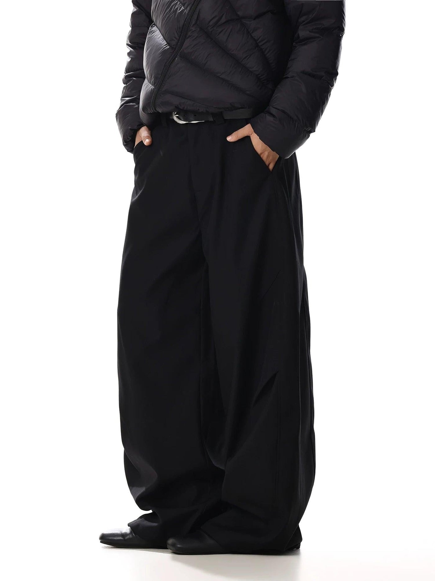 Curved Cut Wide Leg Trousers