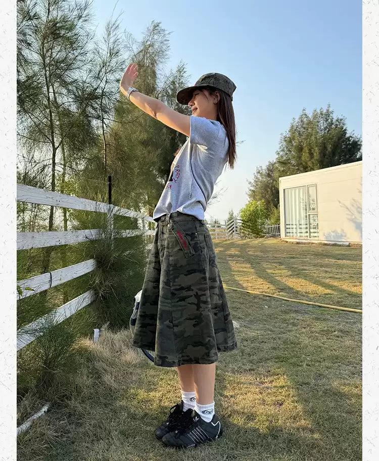 Washed Camouflage Skirt