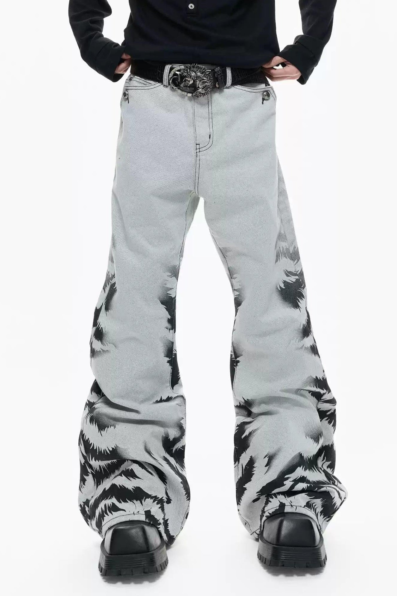 Washed Grunge Print Jeans