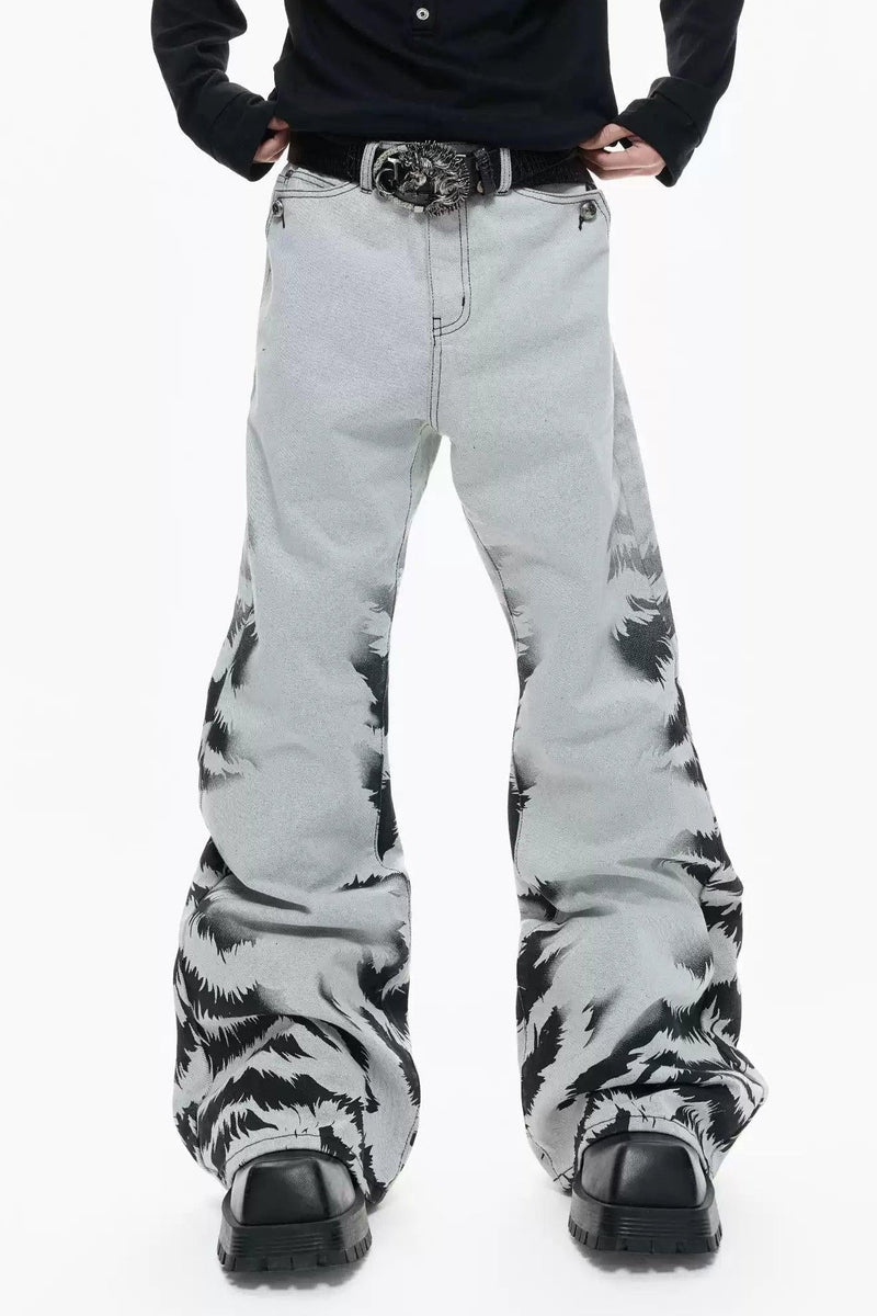 Washed Grunge Print Jeans