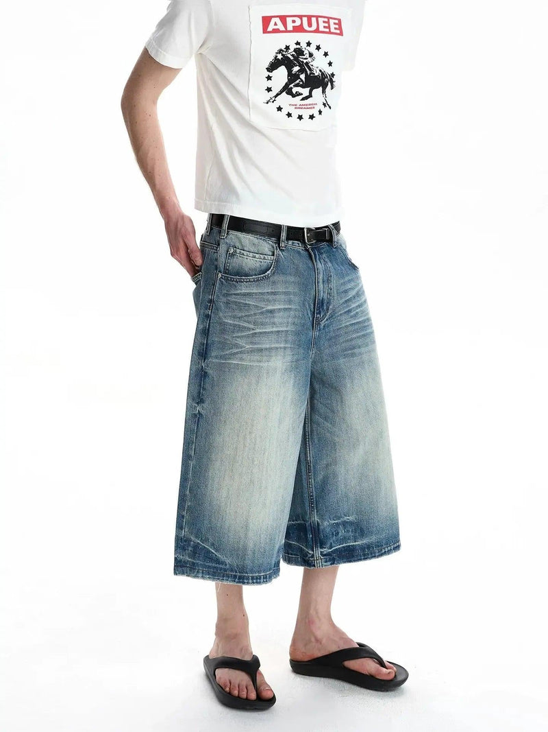 Washed Distressed Denim Shorts