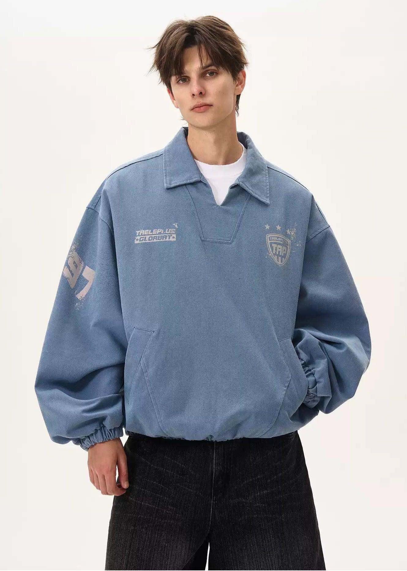Ruched Hem Pullover Denim Polo
