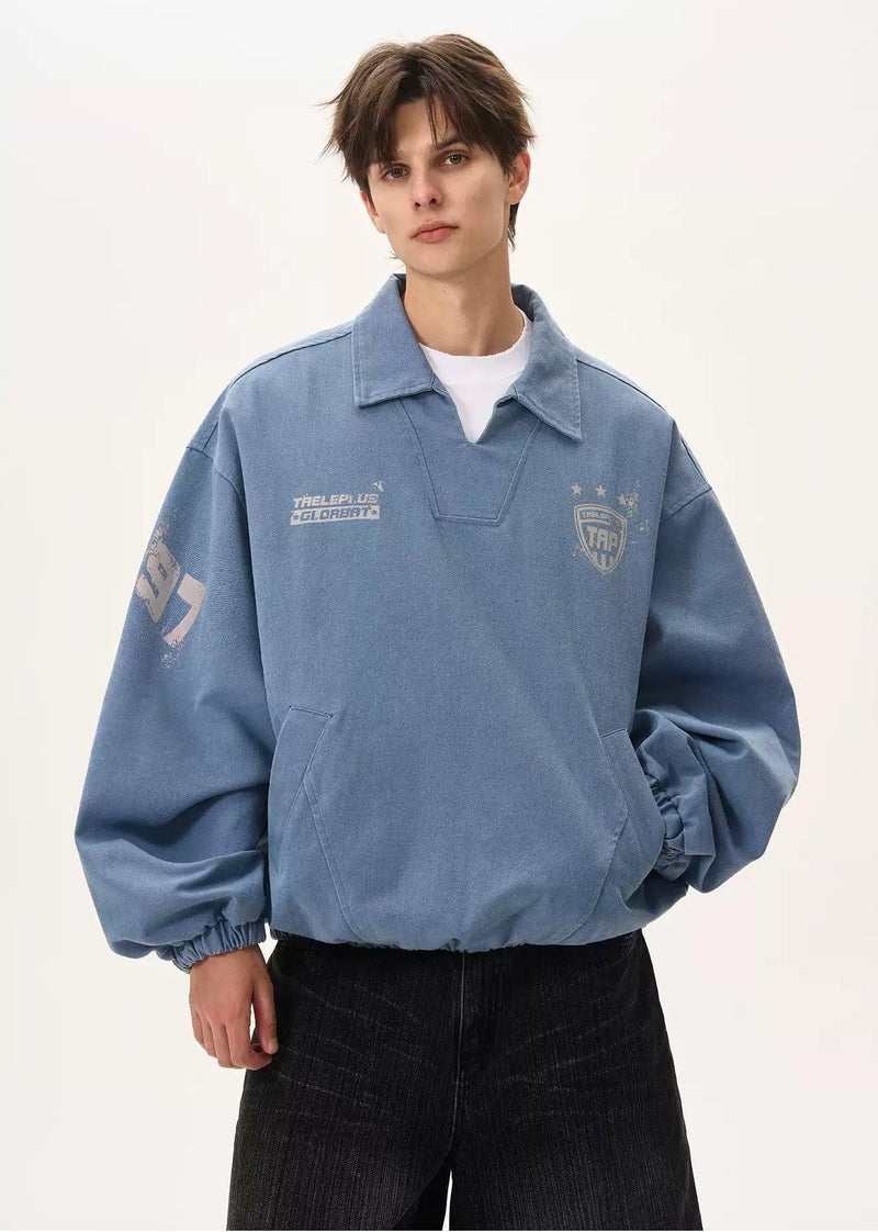 Ruched Hem Pullover Denim Polo