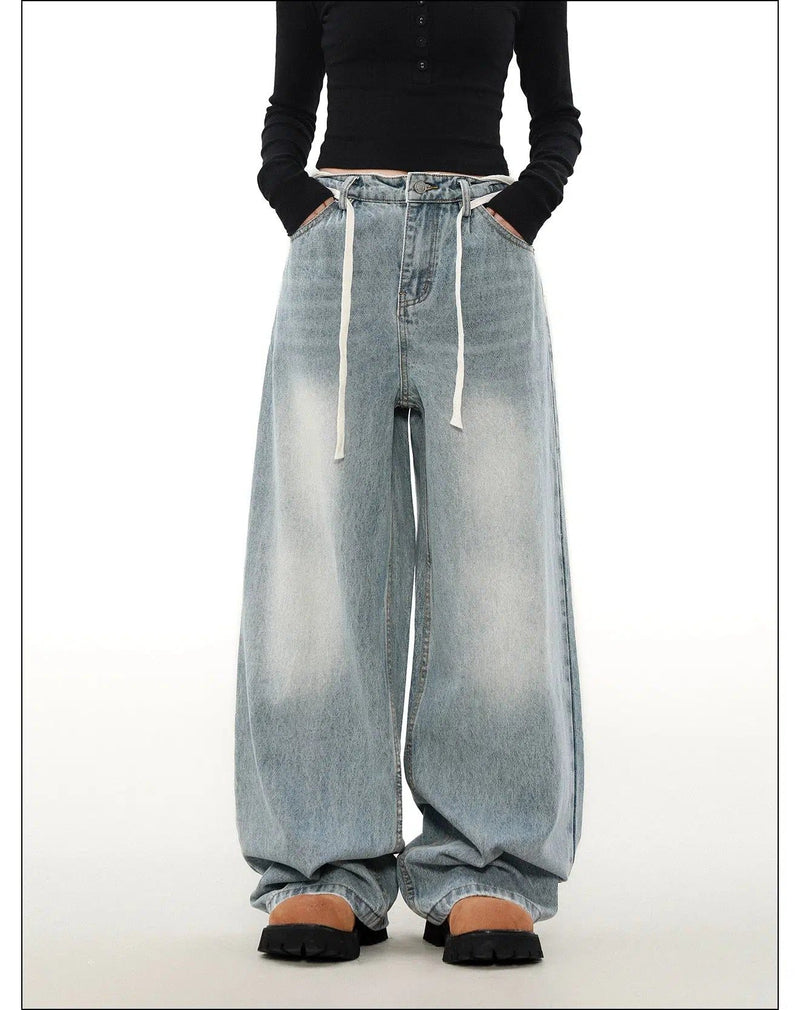 Washed Waist String Jeans