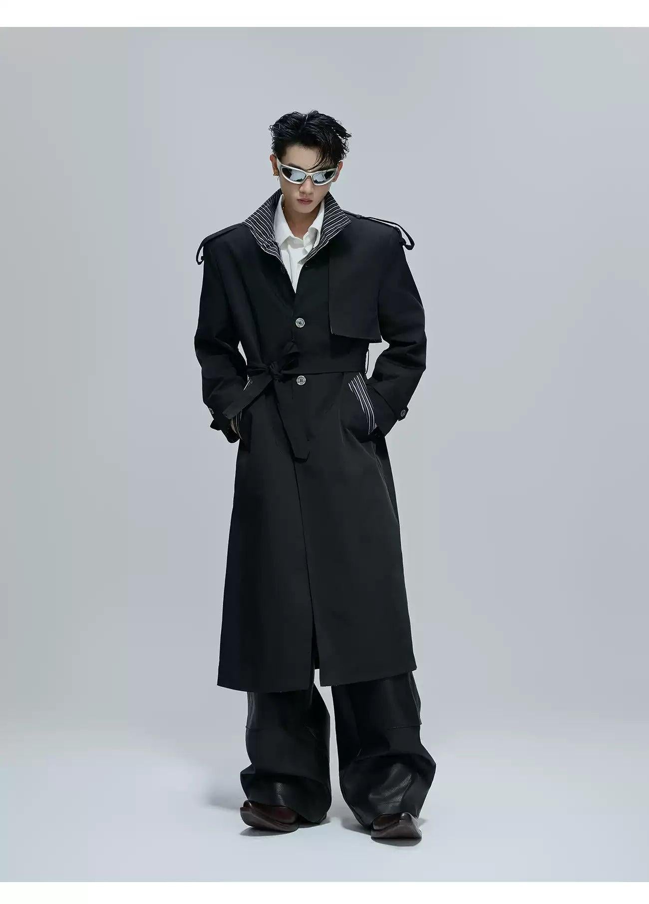 Striped Lining Belted Overcoat
