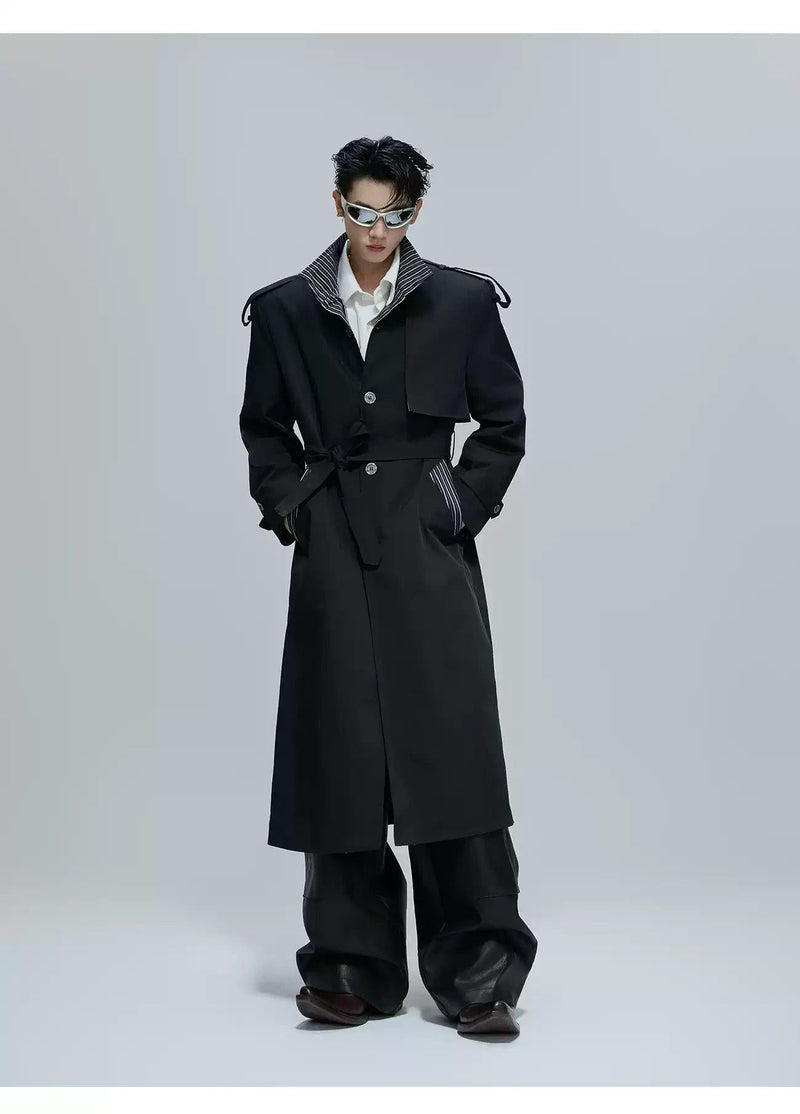 Striped Lining Belted Overcoat