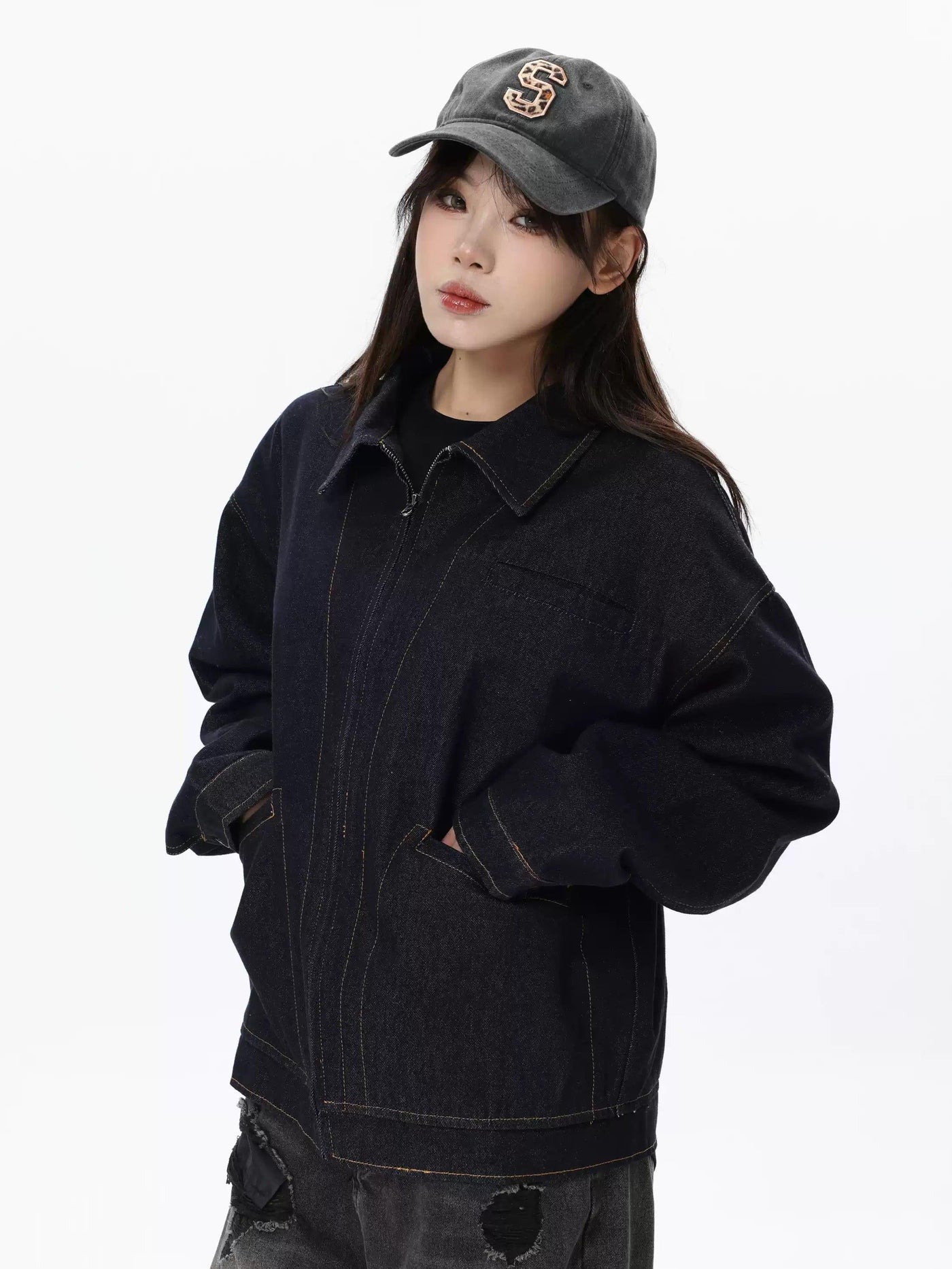Multi-Pocket Boxy Denim Jacket