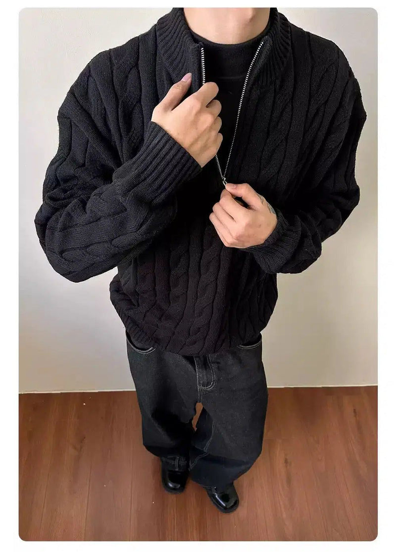 Hemp Pattern Knitted Half-Zip