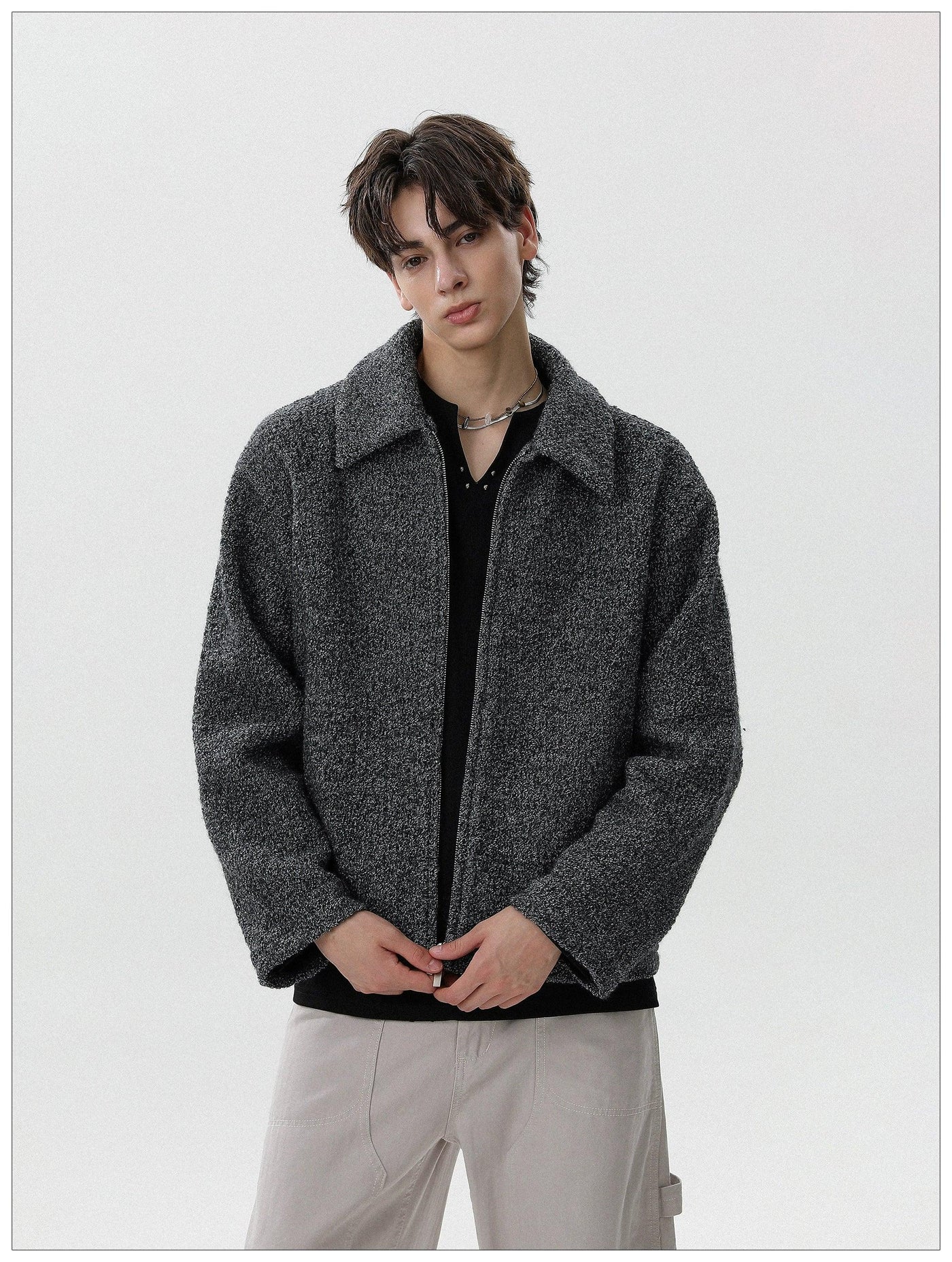 Fuzzy Textured Zip-Up Jacket