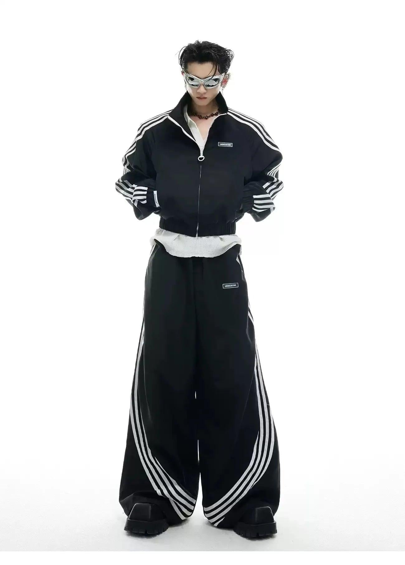 Four-Bar Athletic Jacket & Loose Pants Set