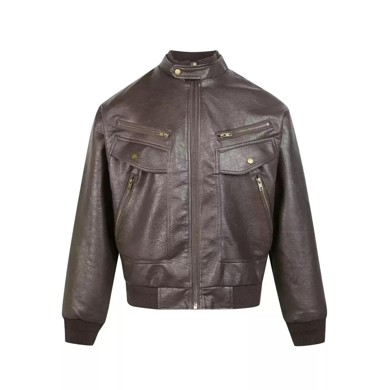Multiple Zips Textured PU Leather Jacket