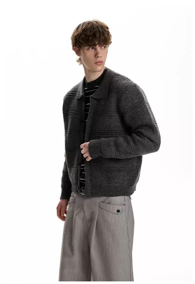 Thin Line Patterned Collared Cardigan