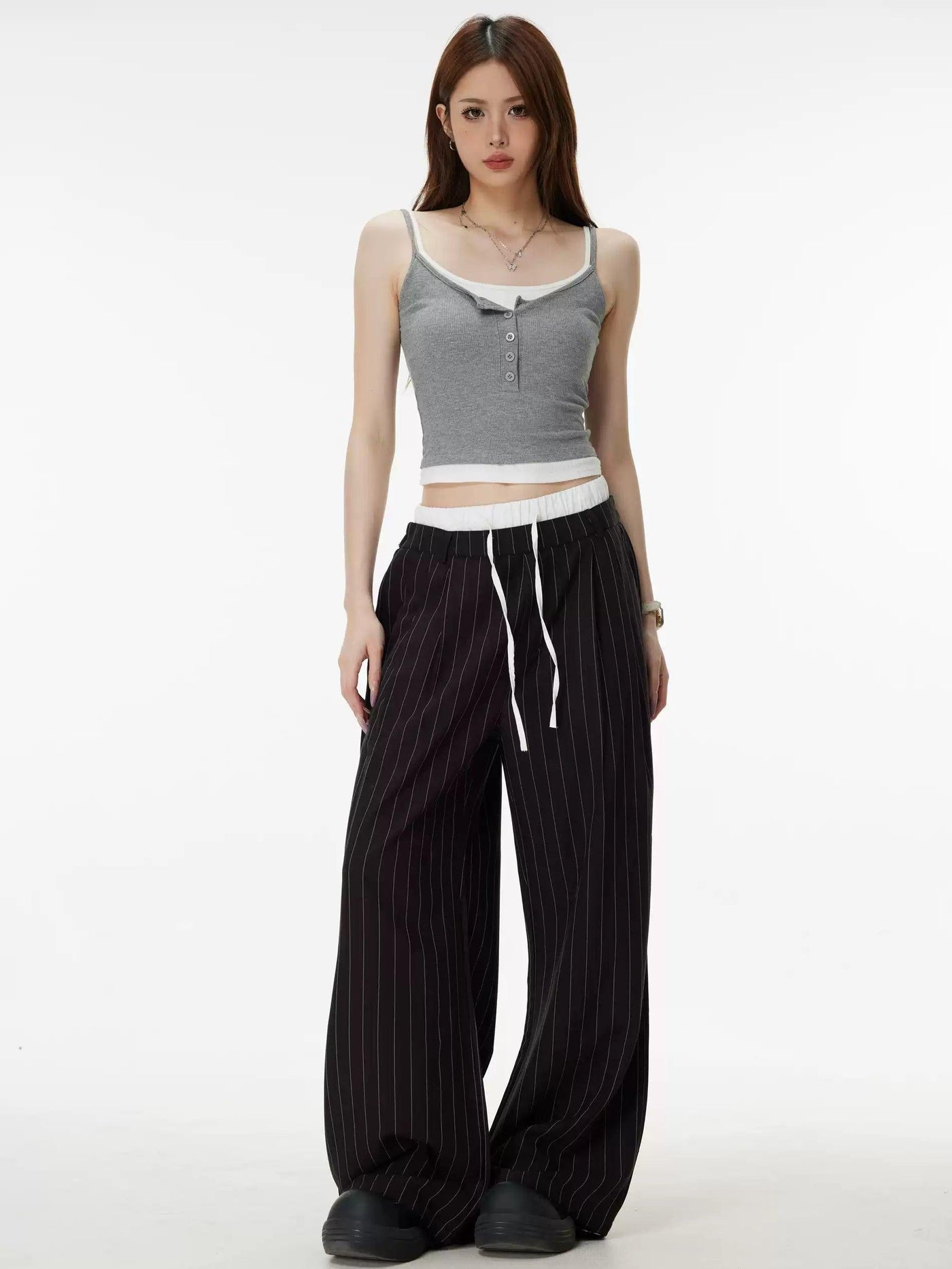 Drawstring Vertical Stripes Pants