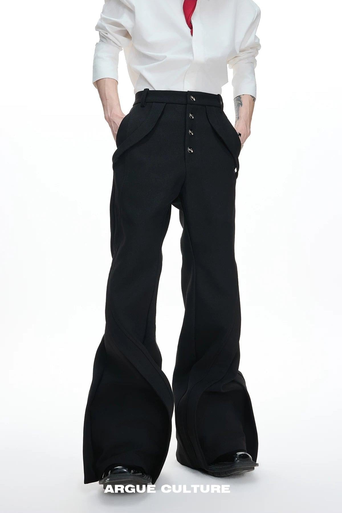Decorated Buttons Structured Flare Pants