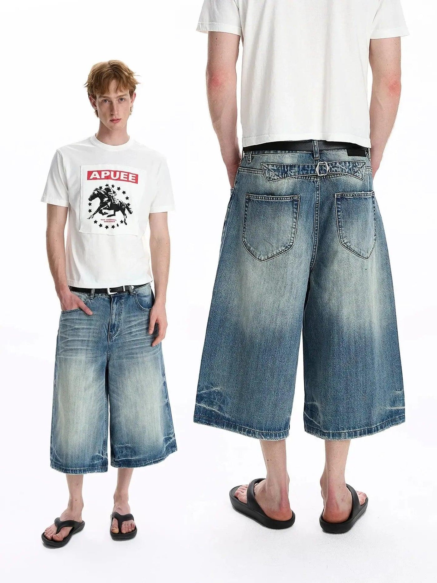 Washed Distressed Denim Shorts