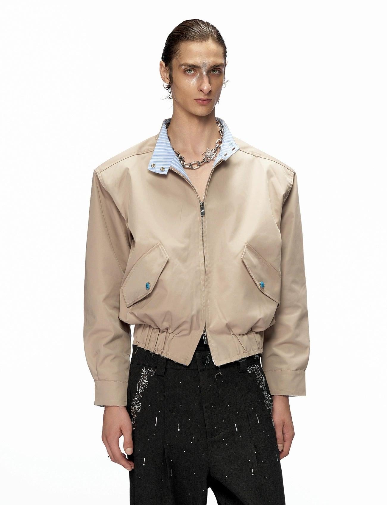 Stand Collar Striped Boxy Jacket