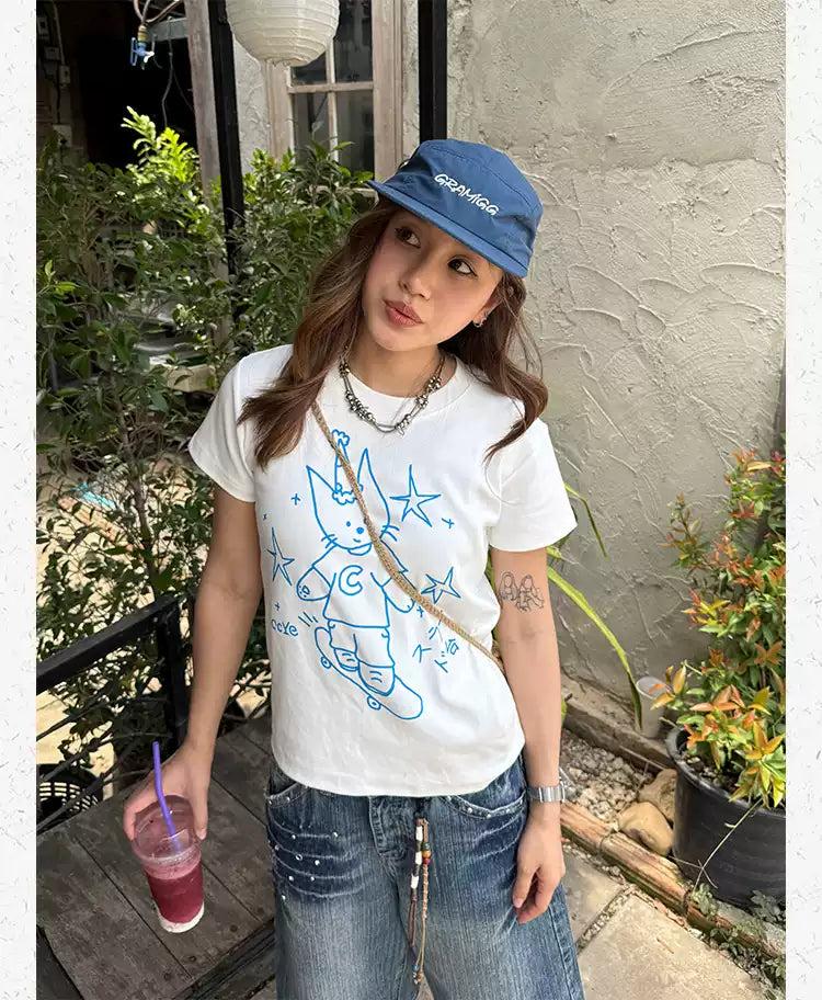 Cat Doodle Print T-Shirt