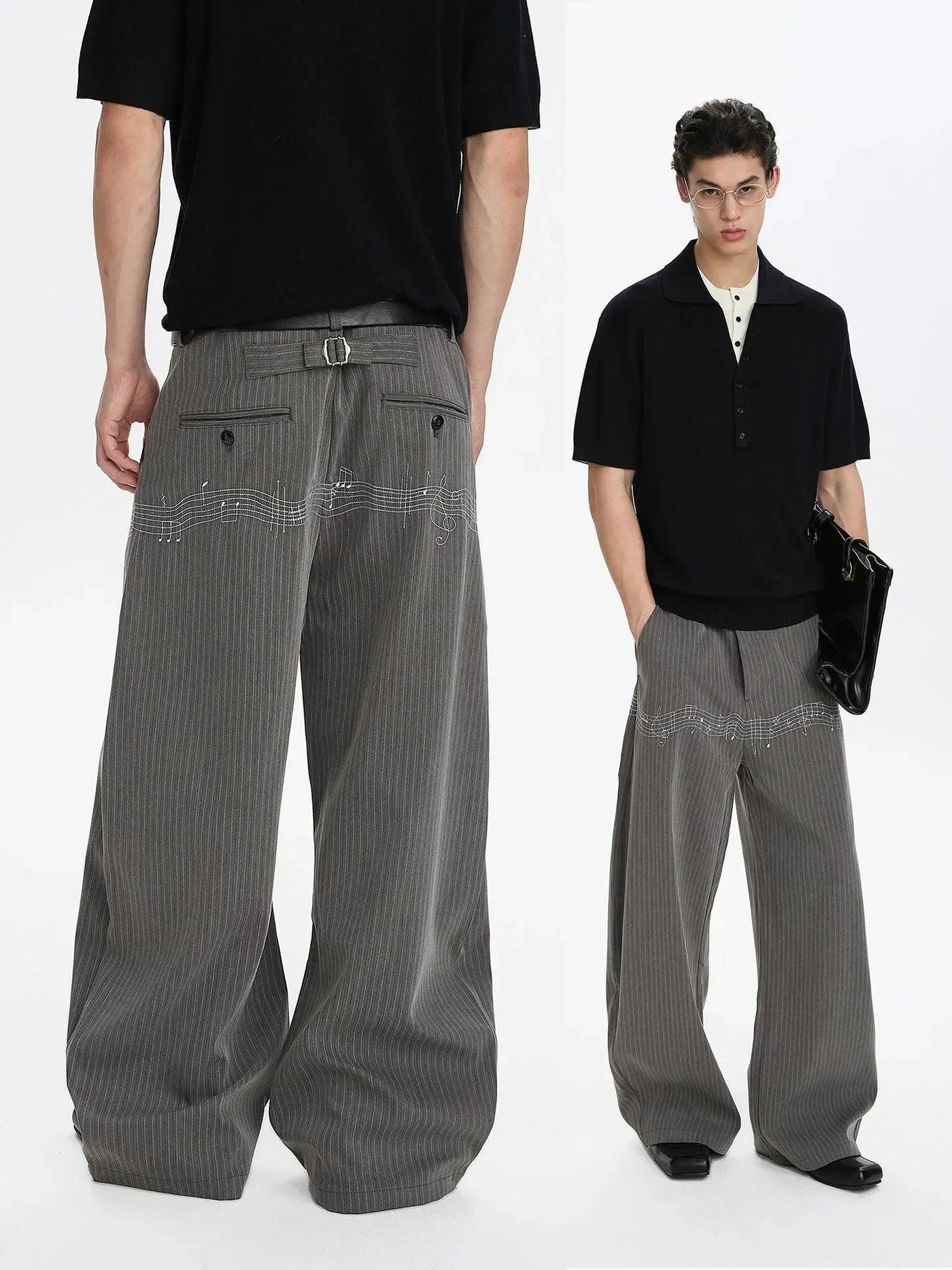 Embroidered Wide Straight Trousers