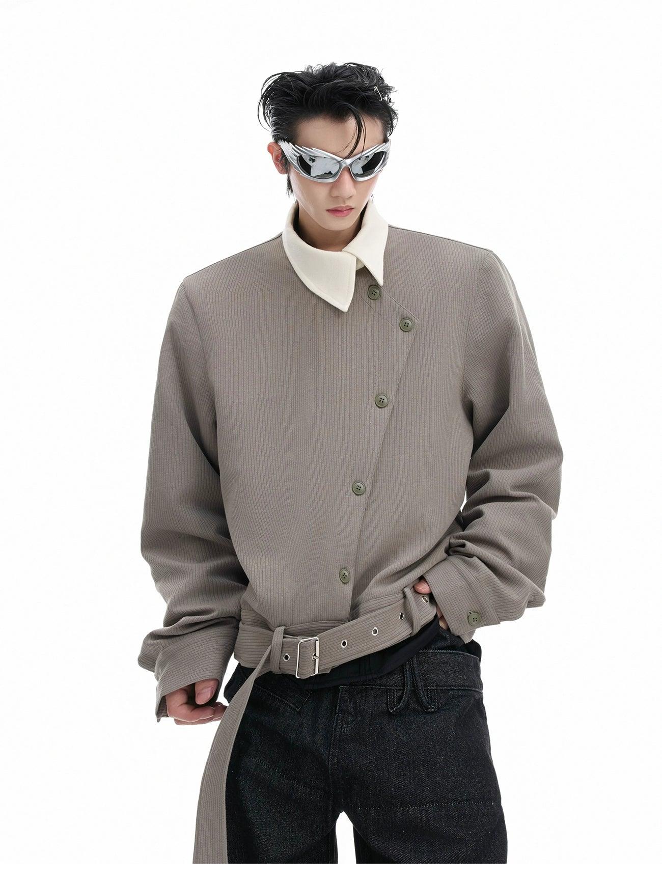 Oblique Buttons Buckled Strap Jacket