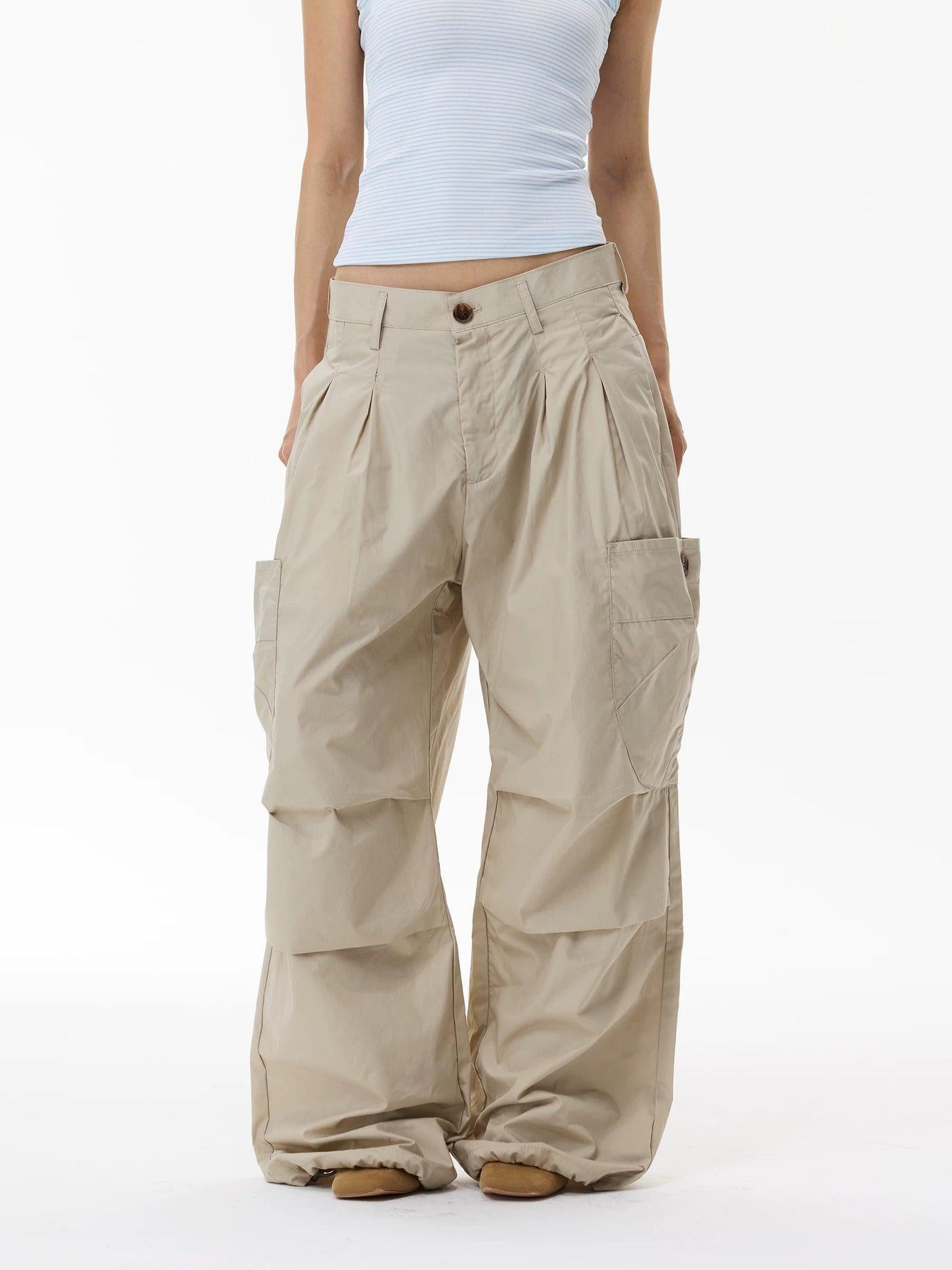 Wide Leg Cargo Pleated Pants