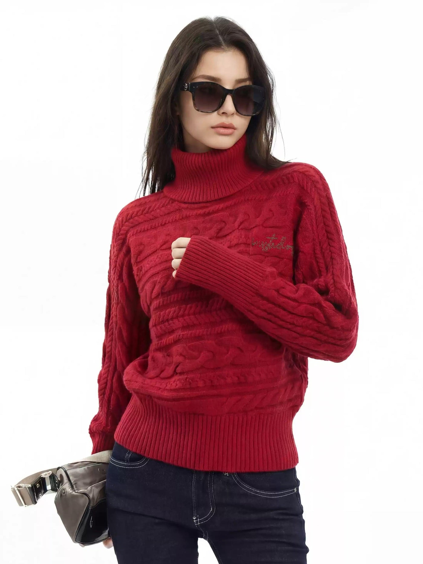 Detachable Funnel Neck Pattern Sweater