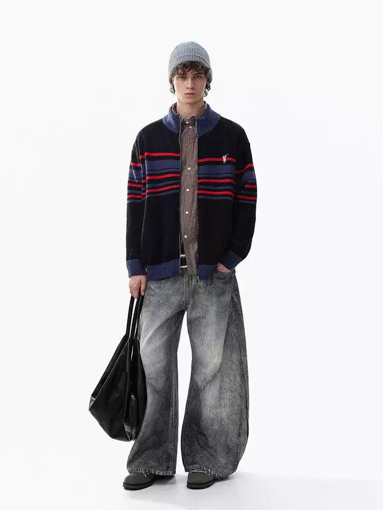 Contrast Stripes Zipped Sweater