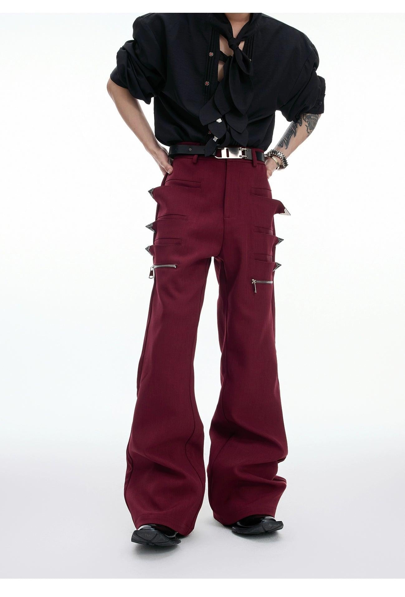 Chic Metallic Pocket Flared Pants