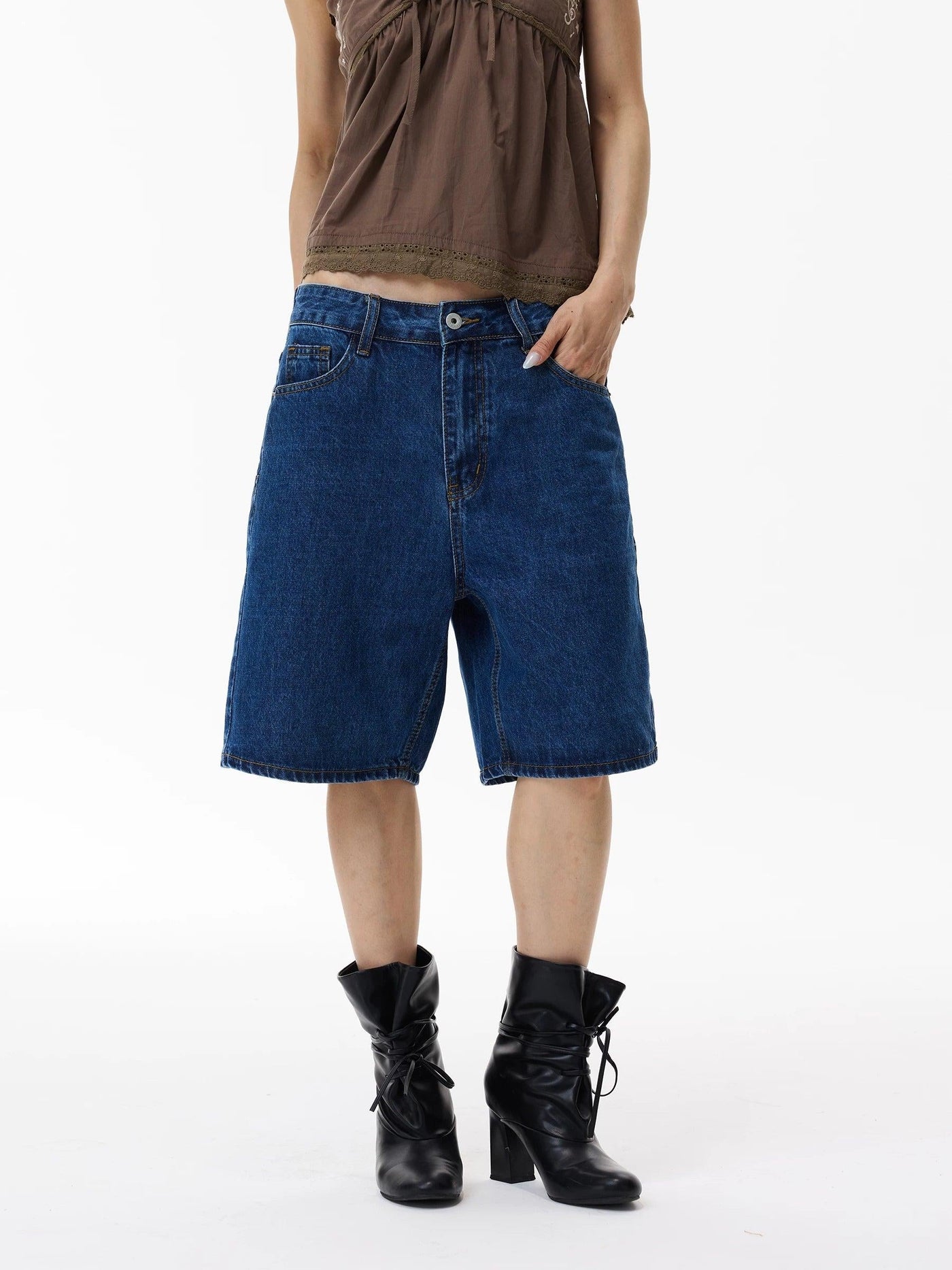Retro Blue Straight Denim Shorts