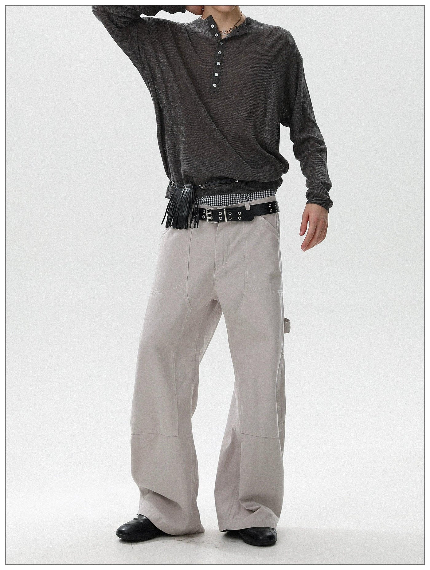 Plain Structured Straight Pants