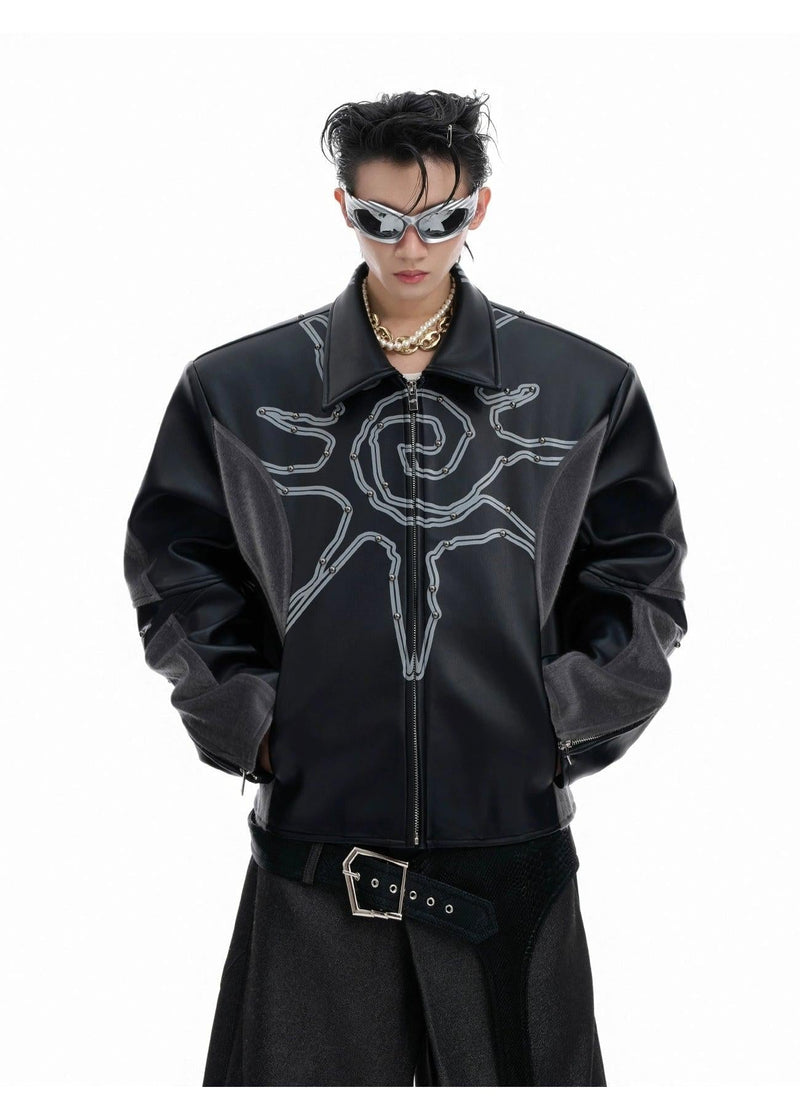 Riveted Spliced PU Leather Jacket