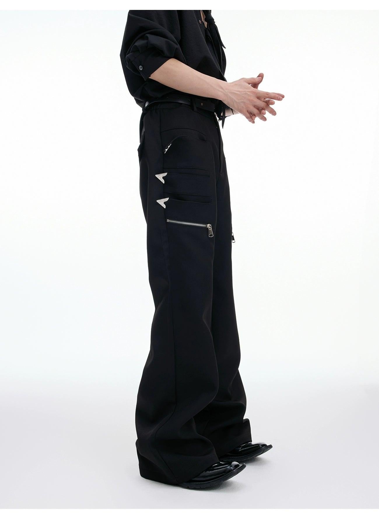 Chic Metallic Pocket Flared Pants