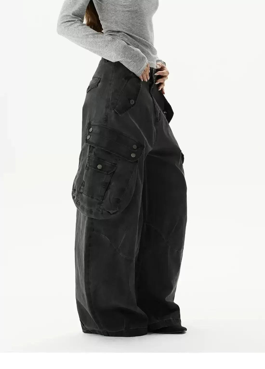 Washed Multi-Pockets Cargo Jeans