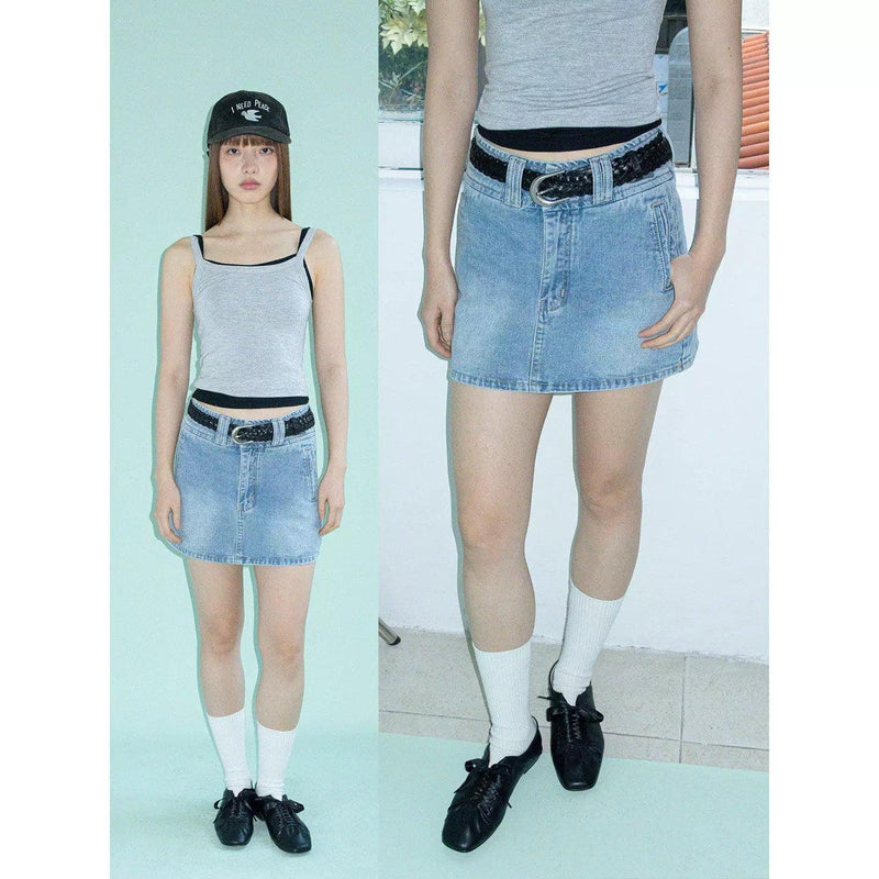 Faded Mini Denim Skirt