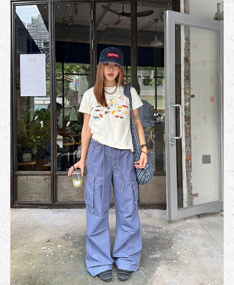 Drawstring Straight Leg Cargo Jeans