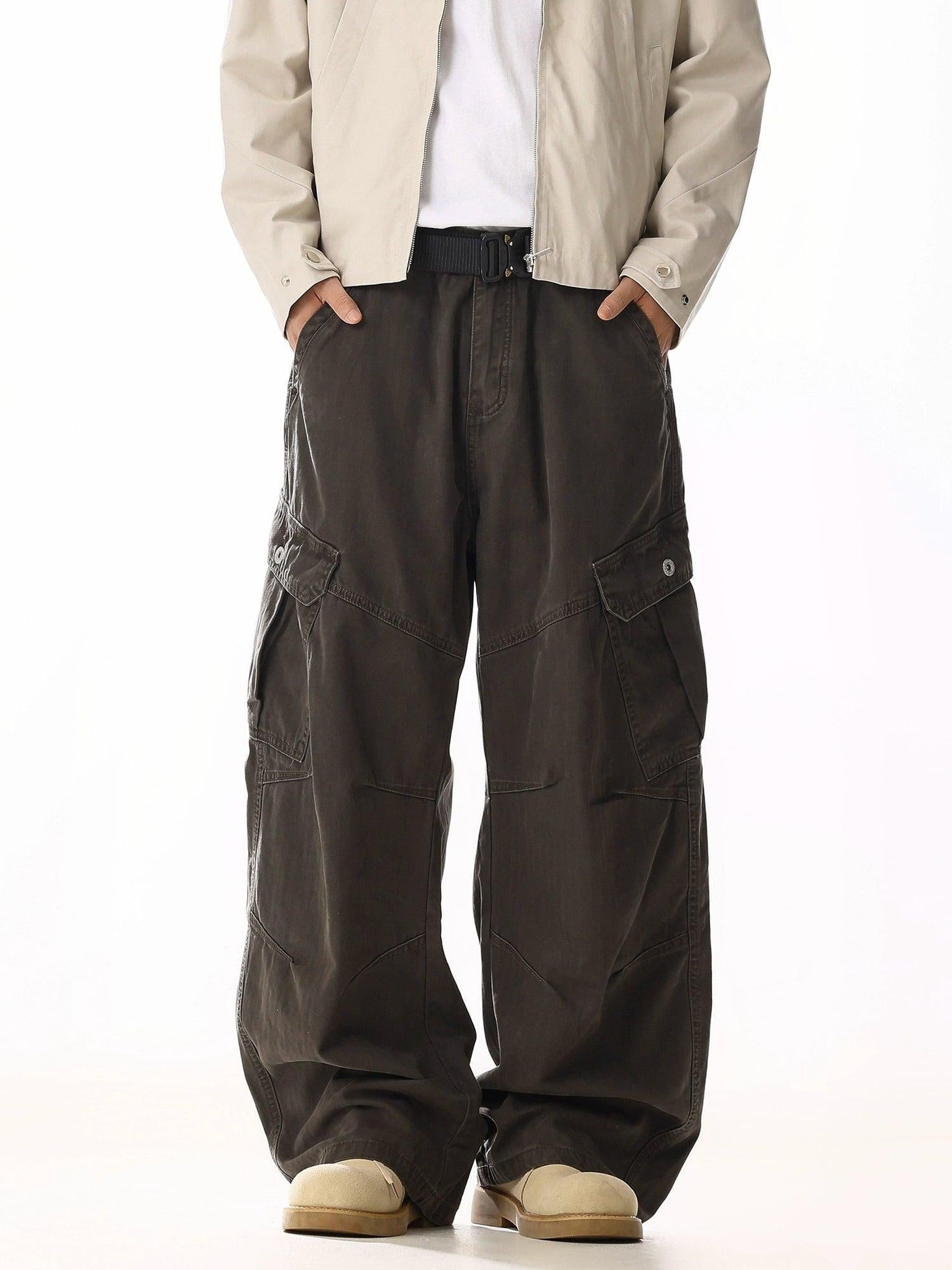 Washed Mid-Rise Loose Fit Cargo Pants