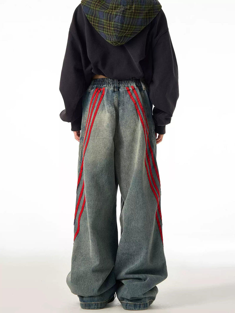 Washed Bar Contrast Structured Jeans