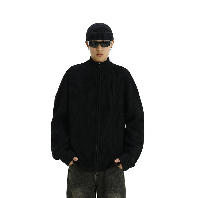 High Collar Cozy Fit Knitted Jacket