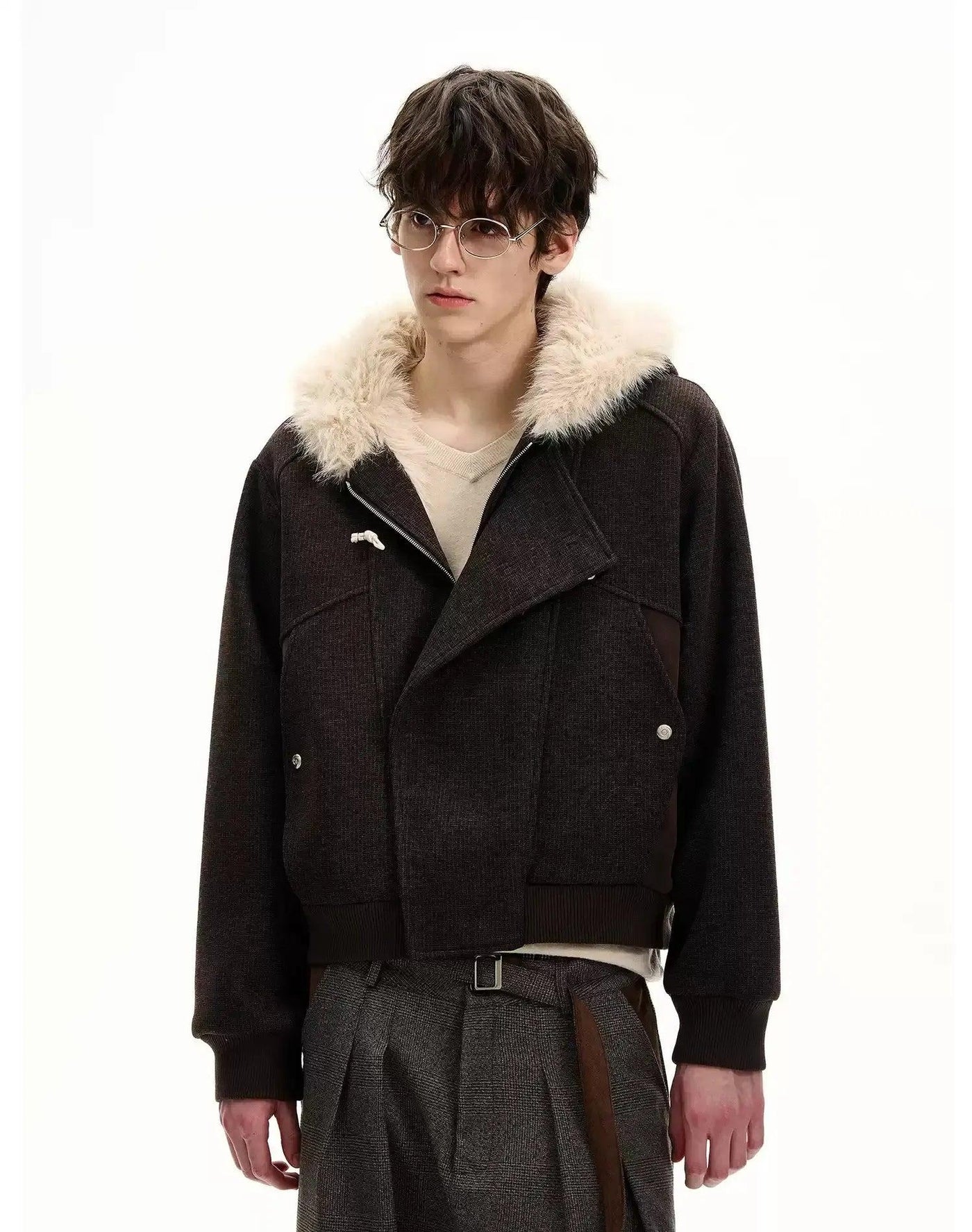 Structured Textured Fur Hood Jacket