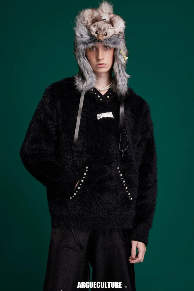 Side Pockets Hooded Faux Fur Jacket