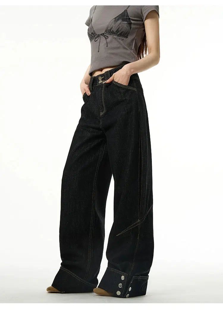 Button Straight Loose Jeans