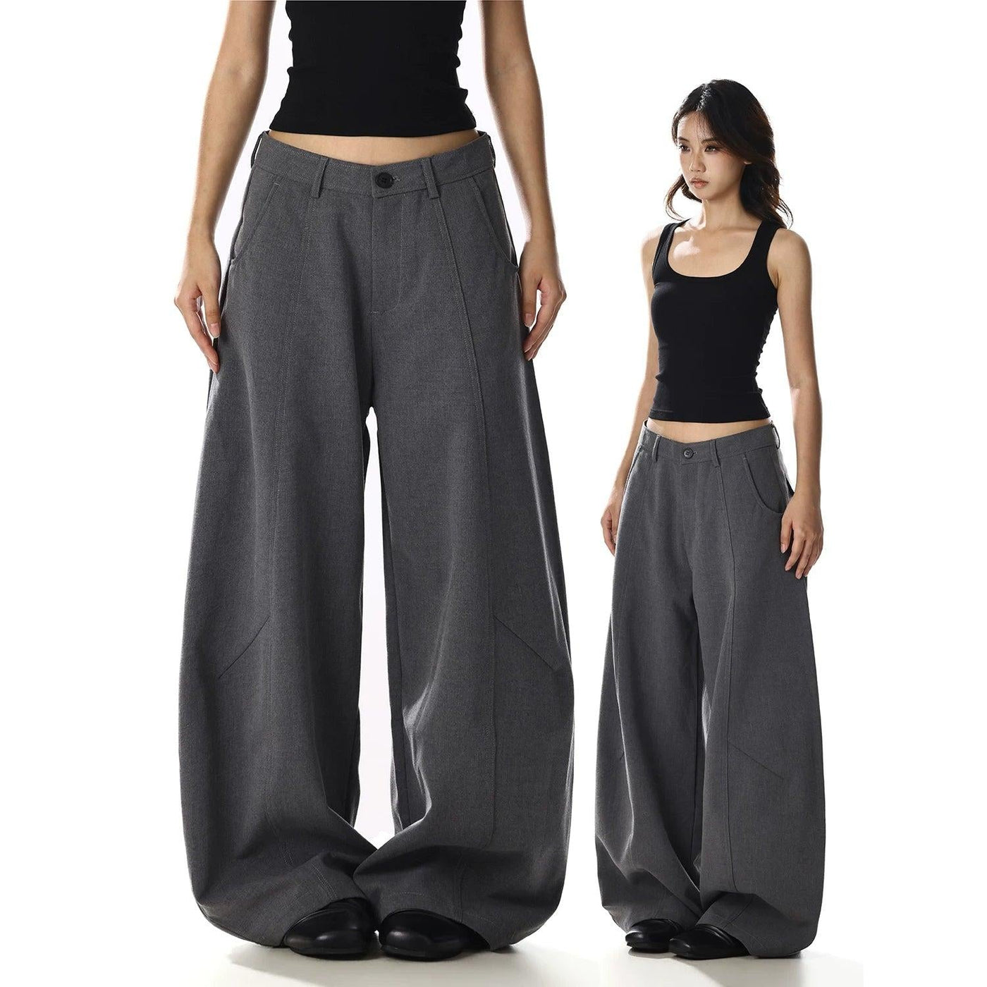 Curved Seam Wide Leg Trousers