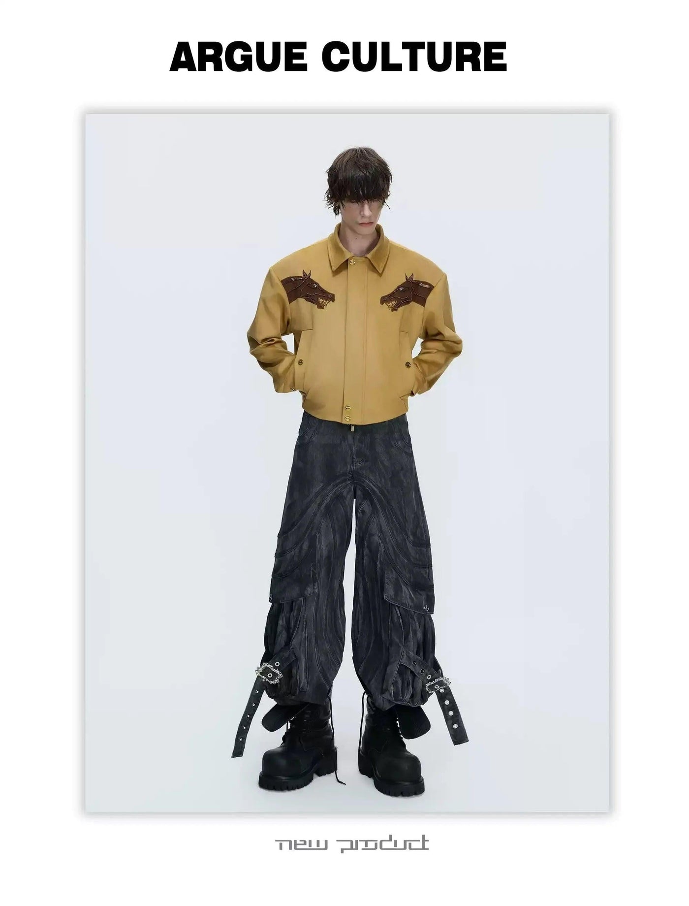 Faux Fur Collar Horse Graphic Jacket