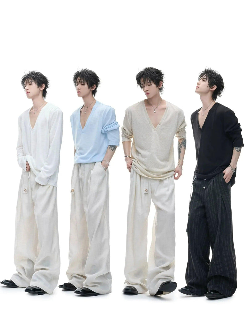 Deep V-Neck Long Sleeve T-Shirt