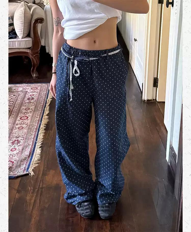 Polka Dots Waist String Jeans