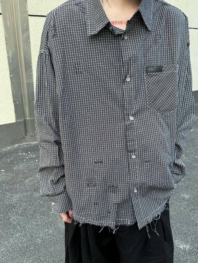 Raw Edge Plaid Buttoned Shirt