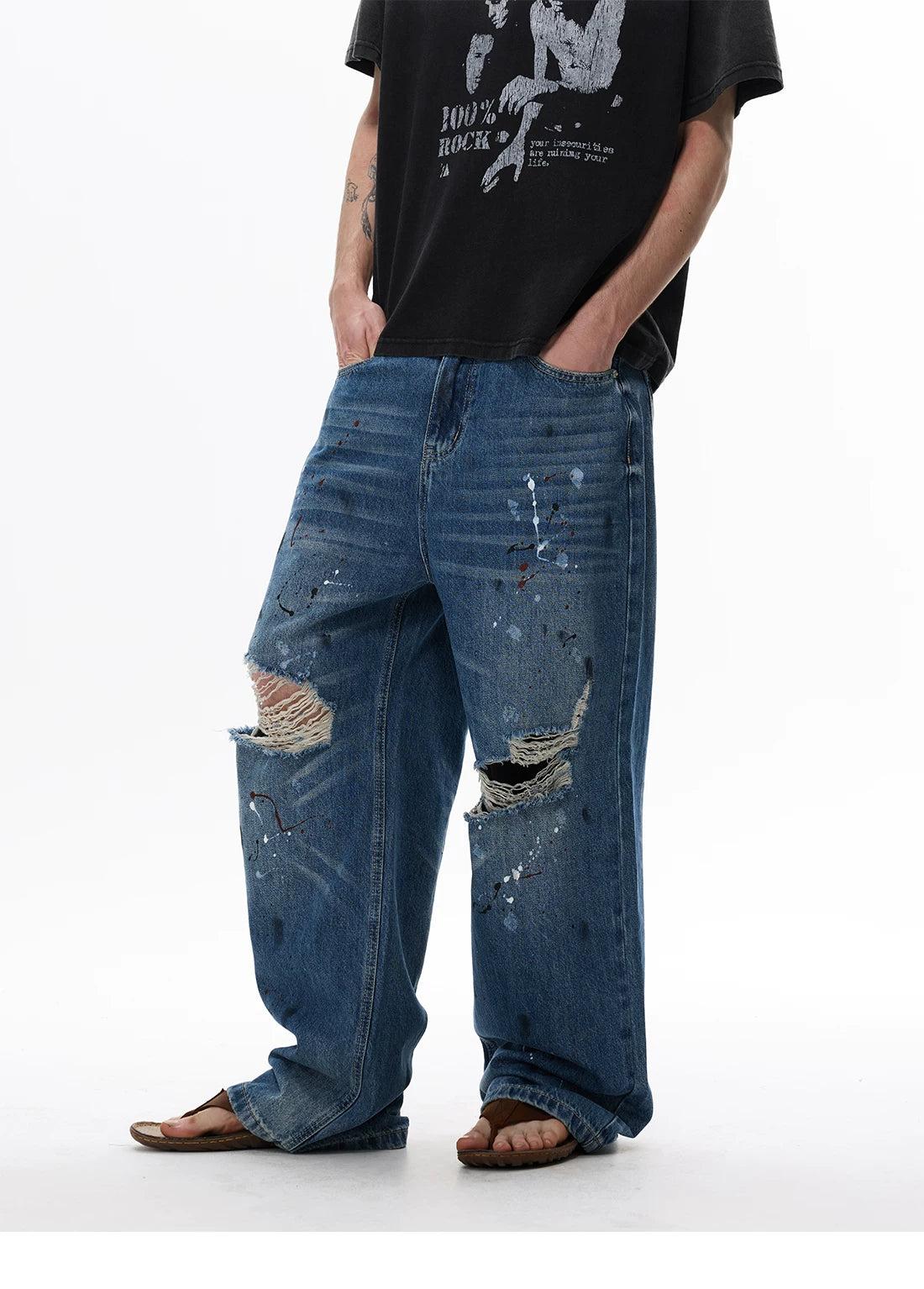 Splatter and Distress Jeans