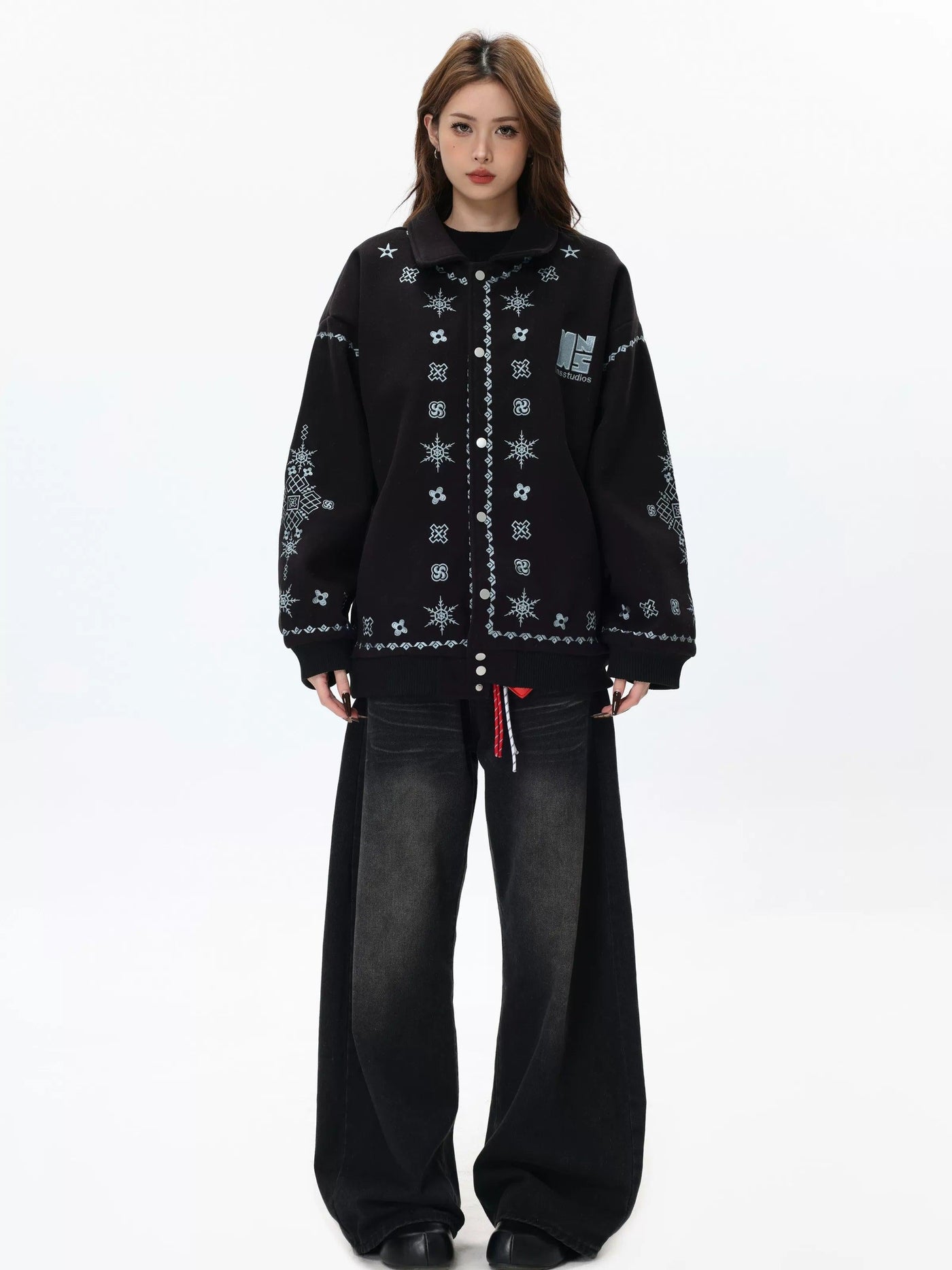 Icon Pattern Stitch Buttoned Jacket