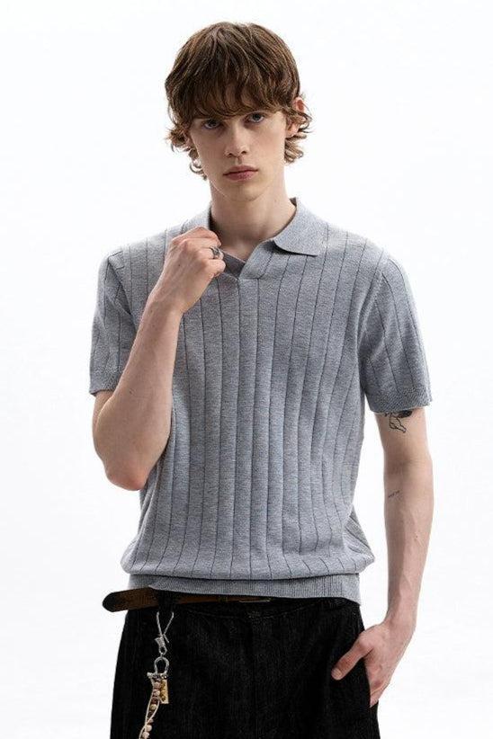 Textured V-Neck Knit Polo