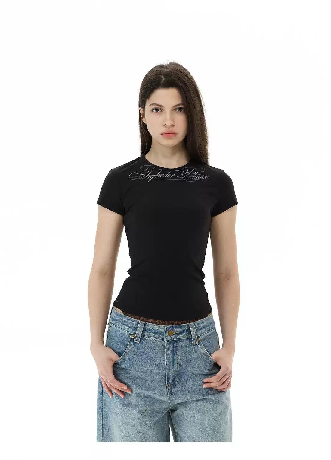 Cursive Text Print T-Shirt
