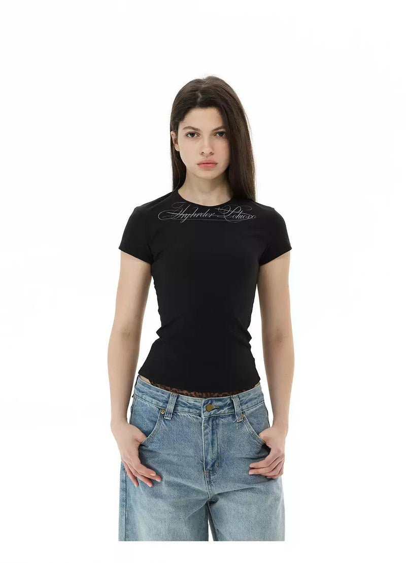 Cursive Text Print T-Shirt